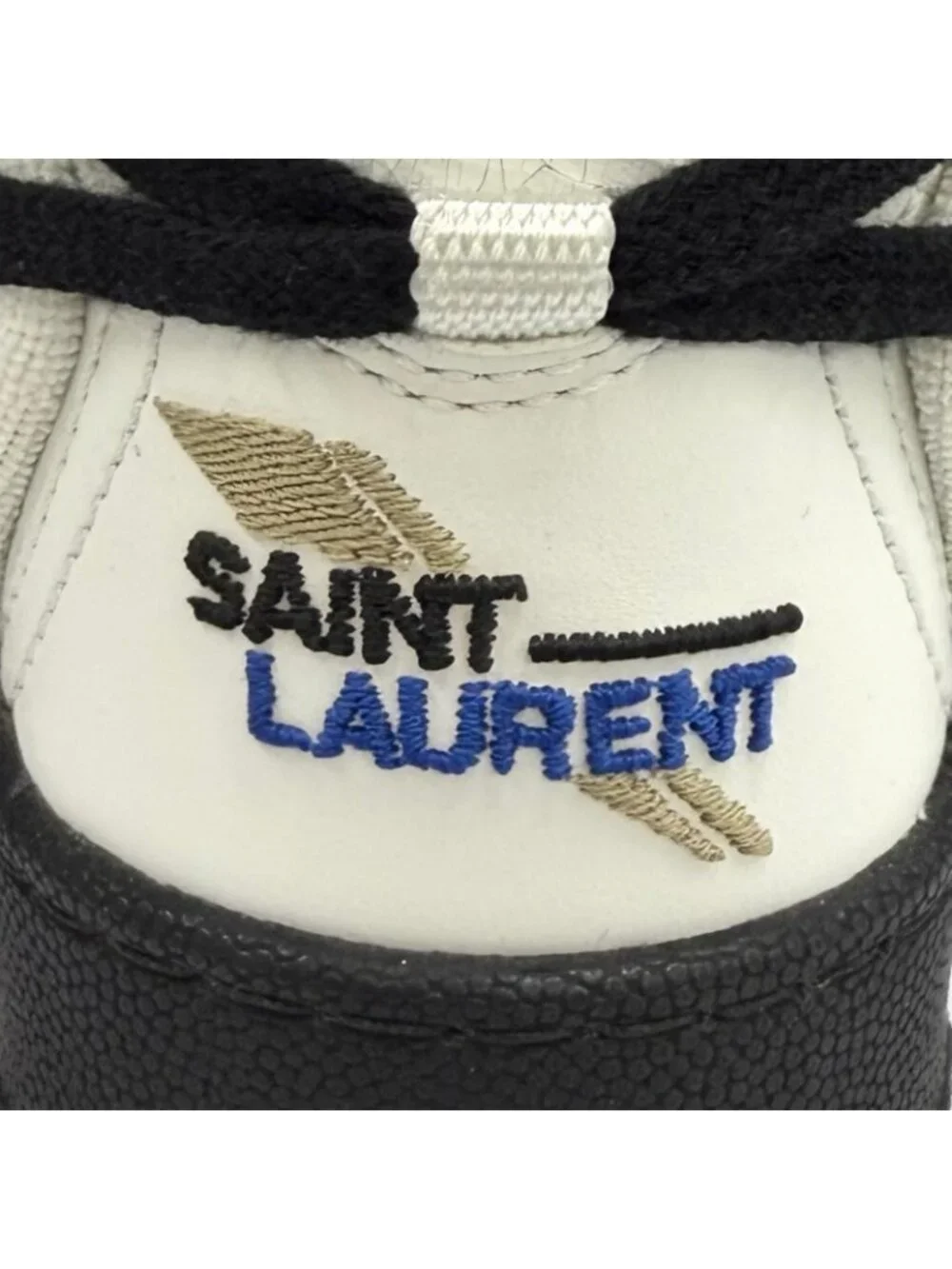 Saint Laurent Smith Logo Embroidered Lace Up Leather High Cut Sneakers White